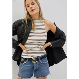 Maeve Striped Ribbed Mock Neck Tank